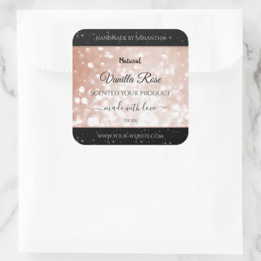 Luxe Roos Gold Glitter Product Packaging Labels (Tas)