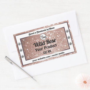 Luxe Roos Gold Glitter Productlabel Voeg Logo toe Rechthoekige Sticker