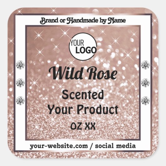 Luxe Roos Gold Glitter Productlabel Voeg Logo toe Vierkante Sticker (Voorkant)