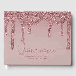 Luxe Roos Gold Glitter-schijven Quinceanera Gastenboek