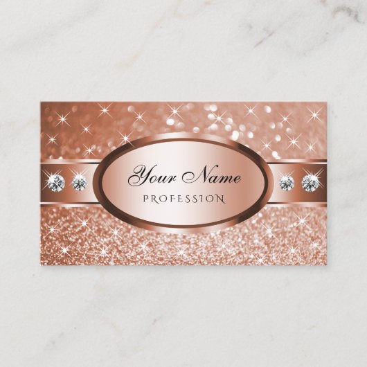 Luxe Roos Gold Glitter Stars Diamonds Deluxe Visitekaartje (Voorkant)