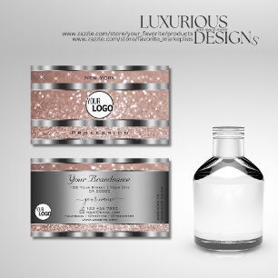 Luxe Roos Gold Glitter Stars en Logo Silver Visitekaartje