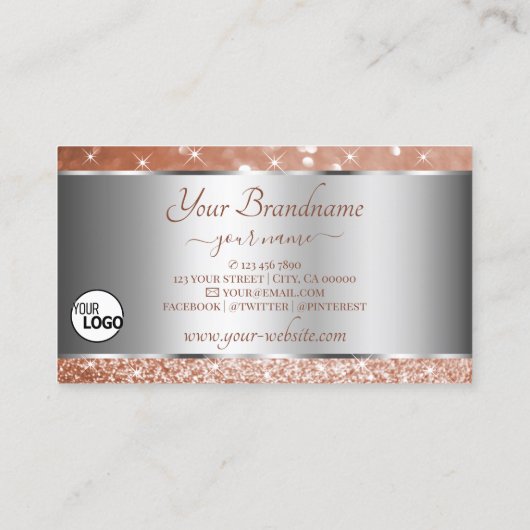 Luxe Roos Gold Glitter Stars en Logo Silver Visitekaartje (Achterkant)