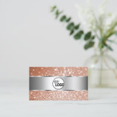 Luxe Roos Gold Glitter Stars en Logo Silver Visitekaartje (Staand voorkant)