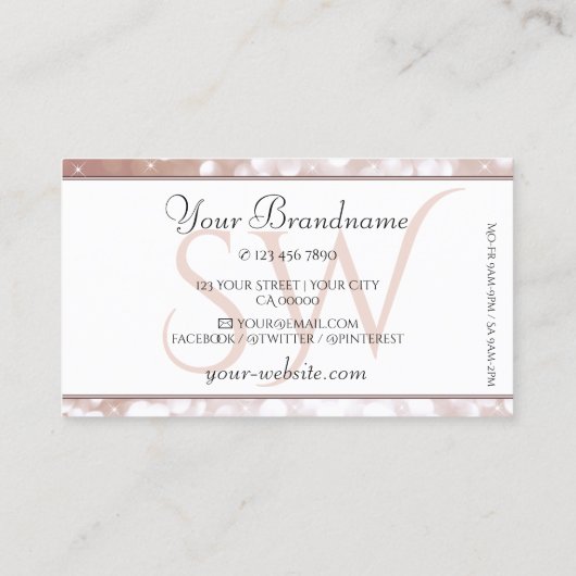 Luxe Roos Gold Glitter Stars Initialen White Visitekaartje (Achterkant)