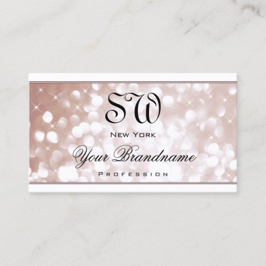 Luxe Roos Gold Glitter Stars Monogram White Visitekaartje (Voorkant)