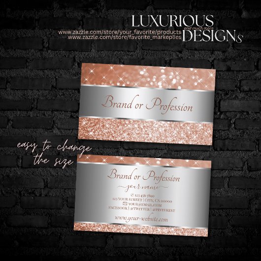 Luxe Roos Gold Glitter Stars Silver Decour Border Visitekaartje