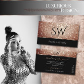 Luxe Roos Gold Glitter Stars Zwarte Initialen Visitekaartje