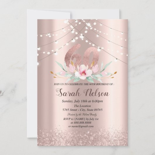 Luxe Roos Gold Glitter String Lights Flower Kaart (Voorkant)