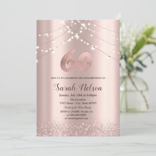 Luxe Roos Gold Glitter String Lights Kaart (Staand voorkant)