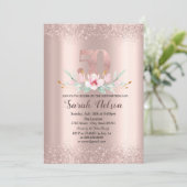 Luxe Roos Gold Glitter Waterverf Flower 50th Kaart (Staand voorkant)