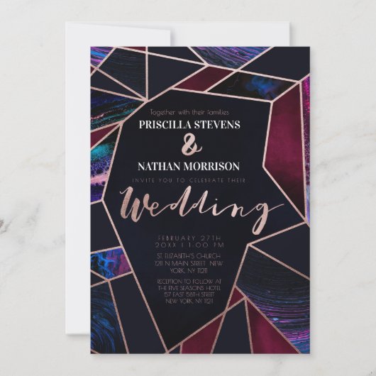 Luxe Roos Gold Liquid Paint Marmeren bruiloft Kaart (Voorkant)