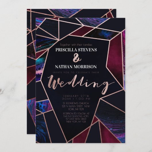 Luxe Roos Gold Liquid Paint Marmeren bruiloft Kaart (Voorkant / Achterkant)