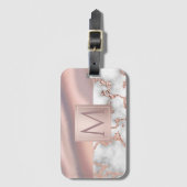 Luxe Roos Gold Marble Shimmer Folie Monogram Bagagelabel (Voorkant (verticaal))