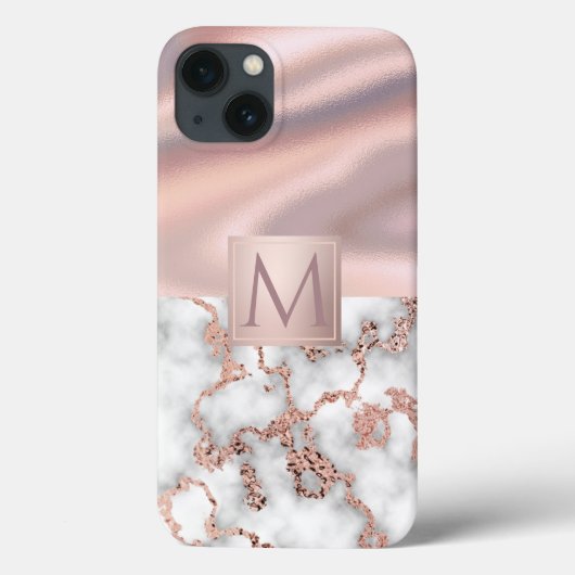 Luxe Roos Gold Marble Shimmer Folie Monogram Case-Mate iPhone Case (Achterkant)