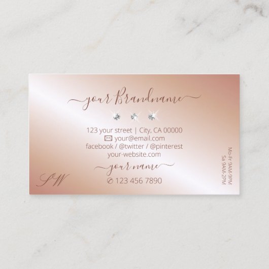 Luxe Roos Gold Mousserende diamanten Initialen Visitekaartje (Achterkant)