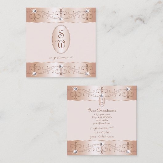 Luxe Roos Gold  Ornamenten Initialen Luxe Vierkante Visitekaartje (Voorkant / Achterkant)