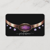 Luxe Roos Gold Paarse Black Initialen Rhinestones Visitekaartje (Voorkant)
