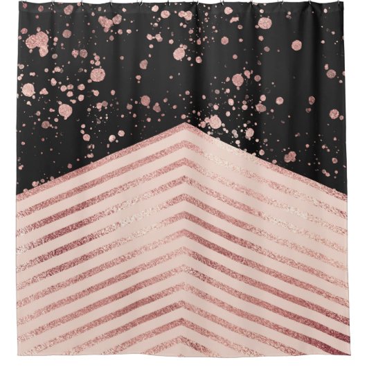 Luxe Roos Gold Pink Black Chevron Paint Splatter Douchegordijn (Voorkant)