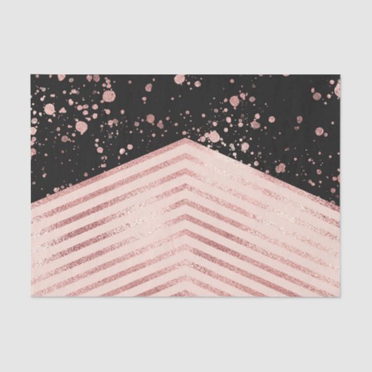 Luxe Roos Gold Pink Black Chevron Paint Splatter Tissuepapier (Voorkant)