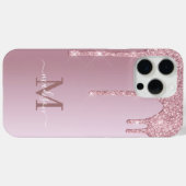 Luxe Roos Gold Pink Dripping Glitter Monogram Case-Mate iPhone Case (Achterkant (horizontaal))