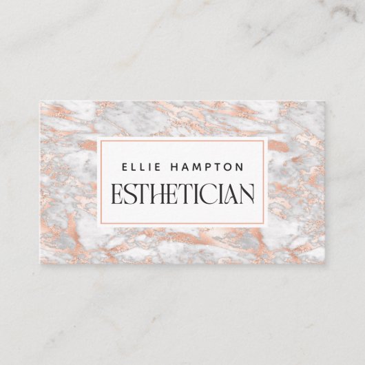 Luxe Roos Gold Pink Marble Beauty Esthetician Visitekaartje (Voorkant)