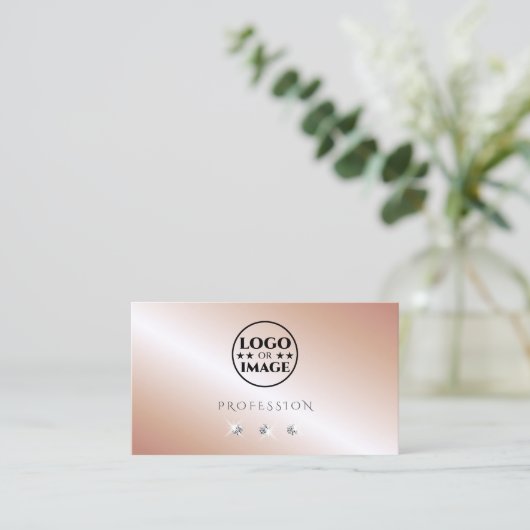 Luxe Roos Gold Silver Sparkle Diamonds met Logo Visitekaartje (Staand voorkant)