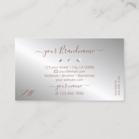 Luxe Roos Gold Silver Sparkle Diamonds Monogram Visitekaartje (Achterkant)
