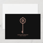 Luxe Roos Gold Skeleton Key Monogram Hartelijk dan Notitiekaartje (Voorkant / Achterkant)