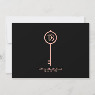 Luxe Roos Gold Skeleton Key Monogram Hartelijk dan Notitiekaartje