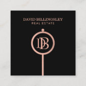 Luxe Roos Gold Skeleton Key Monogram Realtor Vierkante Visitekaartje (Voorkant)