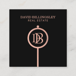 Luxe Roos Gold Skeleton Key Monogram Realtor Vierkante Visitekaartje