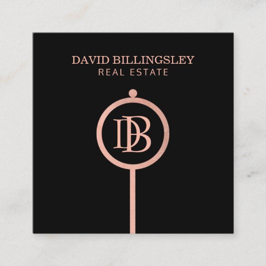 Luxe Roos Gold Skeleton Key Monogram Realtor Vierkante Visitekaartje (Voorkant)