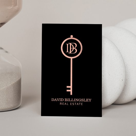 Luxe Roos Gold Skeleton Key Monogram Realtor Visitekaartje