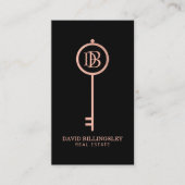 Luxe Roos Gold Skeleton Key Monogram Realtor Visitekaartje (Voorkant)