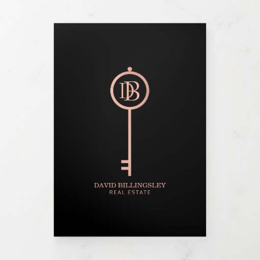Luxe Roos Gold Skeleton Key Real Estate Brochure Drieluik Kaart (Cover)