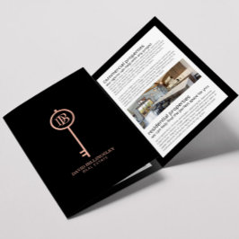 Luxe Roos Gold Skeleton Key Real Estate Brochure Drieluik Kaart