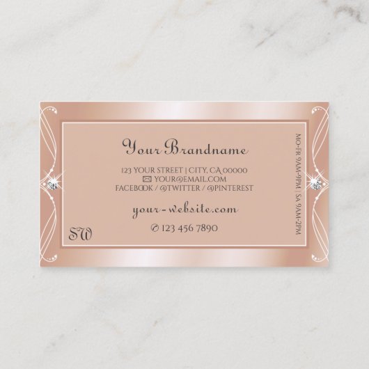 Luxe Roos Gold Sparkle Diamonds Initialen  Visitekaartje (Achterkant)