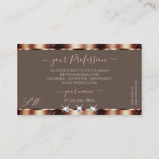 Luxe Roos Gold Sparkle Diamonds Initialen Visitekaartje (Achterkant)