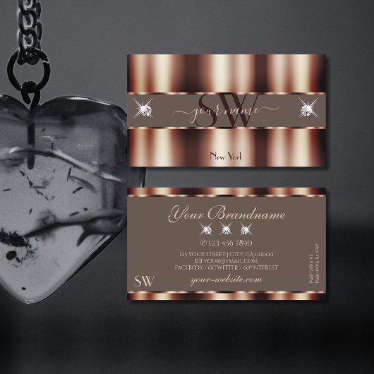 Luxe Roos Gold Sparkle Diamonds Monogram Visitekaartje
