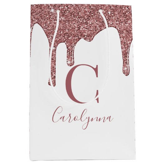 Luxe Roos Gold Sparkle Driving Glitter Monogram Medium Cadeauzakje (Voorkant)