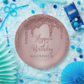 Luxe Roos Gold Sparkle Glitter Drift Birthday Papieren Bordje (Feest)