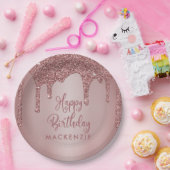 Luxe Roos Gold Sparkle Glitter Drift Birthday Papieren Bordje (Feest)