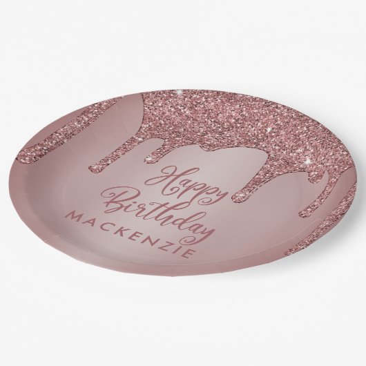 Luxe Roos Gold Sparkle Glitter Drift Birthday Papieren Bordje (Gekanteld)