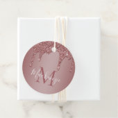 Luxe Roos Gold Sparkle Glitter Drift Monogram Bedankjes Labels (In situ)