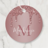 Luxe Roos Gold Sparkle Glitter Drift Monogram Bedankjes Labels (Voorkant)