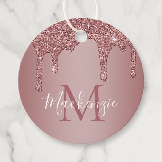 Luxe Roos Gold Sparkle Glitter Drift Monogram Bedankjes Labels (Voorkant)