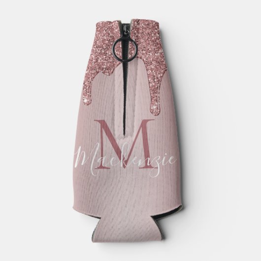 Luxe Roos Gold Sparkle Glitter Drift Monogram Flesjeskoeler (Achterkant)