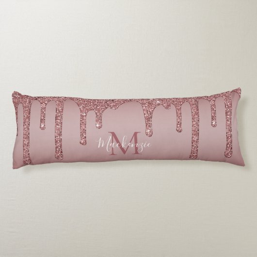 Luxe Roos Gold Sparkle Glitter Drift Monogram Lichaamskussen (Achterkant)