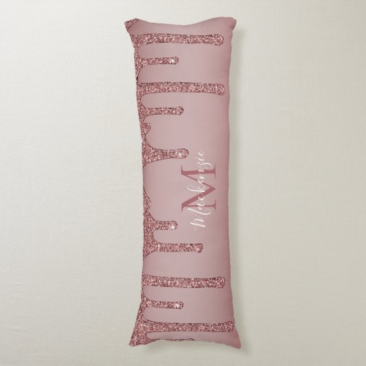 Luxe Roos Gold Sparkle Glitter Drift Monogram Lichaamskussen (Voorkant Verticaal)